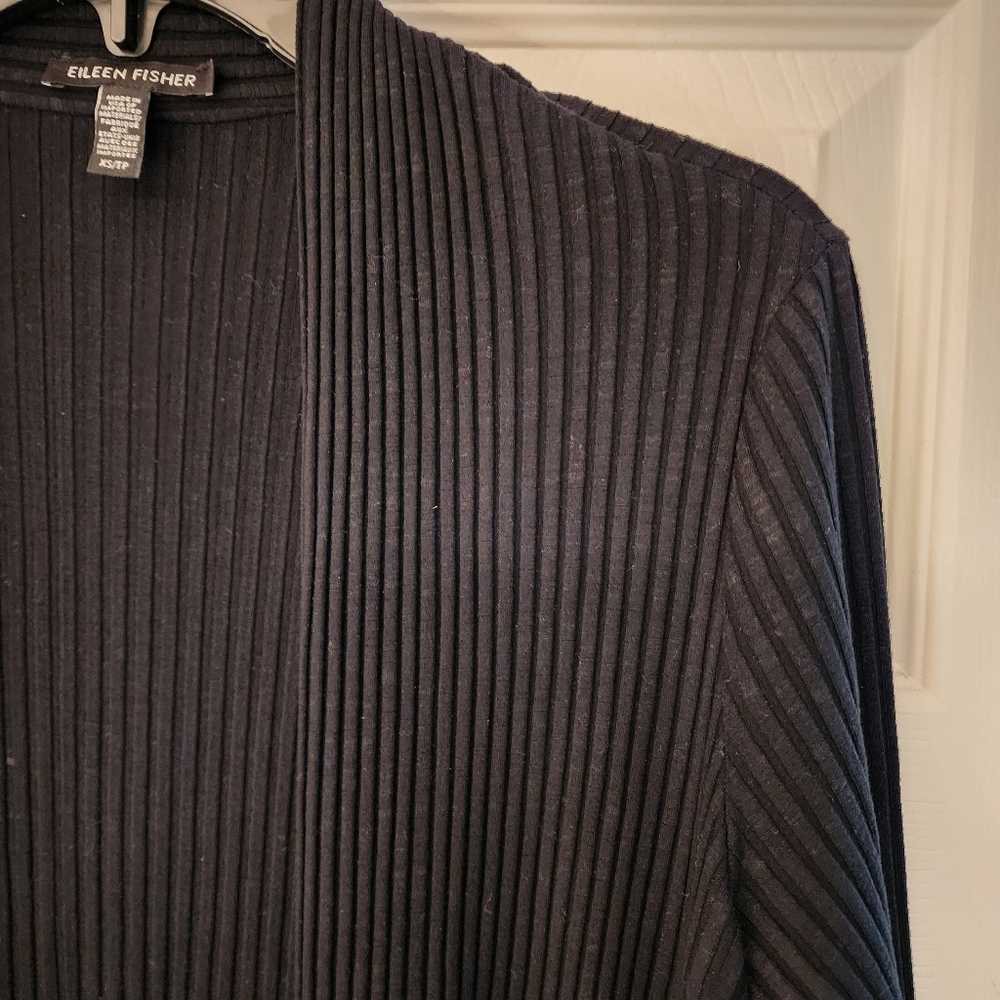 EILEEN Fisher Textured Ribbed High Neck Jacket Stretch Black Cardigan Size XS - Picture 7 of 15